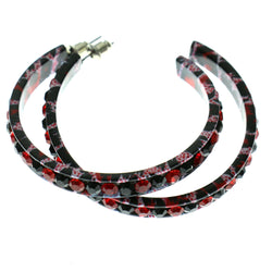Black & Red Colored Metal Crystal-Hoop-Earrings With Crystal Accents #461
