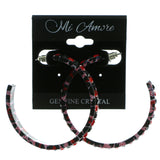 Black & Red Colored Metal Crystal-Hoop-Earrings With Crystal Accents #461
