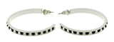 White & Black Colored Metal Crystal-Hoop-Earrings With Crystal Accents #462