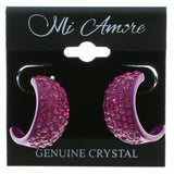 Pink Metal Crystal-Hoop-Earrings With Crystal Accents #463