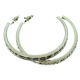 Silver-Tone & Brown Colored Metal Crystal-Hoop-Earrings With Crystal Accents #464