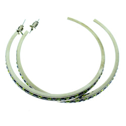 Silver-Tone & Multi Colored Metal Crystal-Hoop-Earrings With Crystal Accents #465
