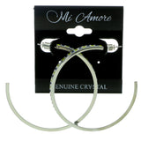 Silver-Tone & Multi Colored Metal Crystal-Hoop-Earrings With Crystal Accents #465