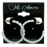 White & Black Colored Metal Crystal-Hoop-Earrings With Crystal Accents #466