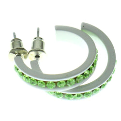 White & Green Colored Metal Crystal-Hoop-Earrings With Crystal Accents #468