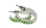 White & Green Colored Metal Crystal-Hoop-Earrings With Crystal Accents #468