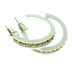 White & Yellow Colored Metal Crystal-Hoop-Earrings With Crystal Accents #469