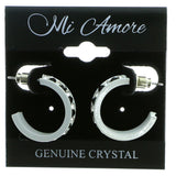 White & Black Colored Metal Crystal-Hoop-Earrings With Crystal Accents #470