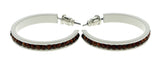 White & Brown Colored Metal Crystal-Hoop-Earrings With Crystal Accents #471
