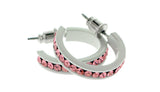 White & Pink Colored Metal Crystal-Hoop-Earrings With Crystal Accents #472