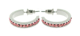 White & Pink Colored Metal Crystal-Hoop-Earrings With Crystal Accents #472