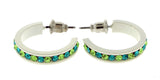 White & Multi Colored Metal Crystal-Hoop-Earrings With Crystal Accents #473
