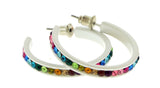 White & Multi Colored Metal Crystal-Hoop-Earrings With Crystal Accents #474