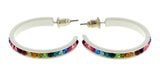 White & Multi Colored Metal Crystal-Hoop-Earrings With Crystal Accents #474