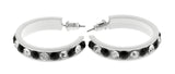 White & Black Colored Metal Crystal-Hoop-Earrings With Crystal Accents #475