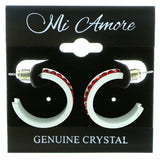 White & Red Colored Metal Crystal-Hoop-Earrings With Crystal Accents #476