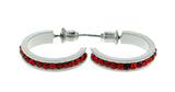 White & Red Colored Metal Crystal-Hoop-Earrings With Crystal Accents #476