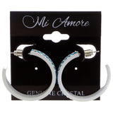 White & Blue Colored Metal Crystal-Hoop-Earrings With Crystal Accents #477