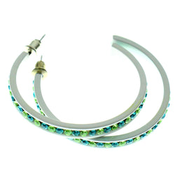 White & Multi Colored Metal Crystal-Hoop-Earrings With Crystal Accents #479