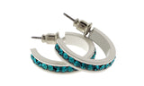 White & Blue Colored Metal Crystal-Hoop-Earrings With Crystal Accents #480