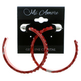 Red & White Colored Metal Crystal-Hoop-Earrings With Crystal Accents #328