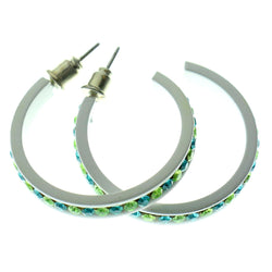 White & Multi Colored Metal Crystal-Hoop-Earrings With Crystal Accents #482
