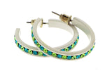 White & Multi Colored Metal Crystal-Hoop-Earrings With Crystal Accents #482