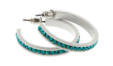White & Blue Colored Metal Crystal-Hoop-Earrings With Crystal Accents #483