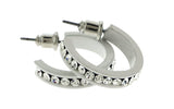 White & Clear Colored Metal Crystal-Hoop-Earrings With Crystal Accents #485