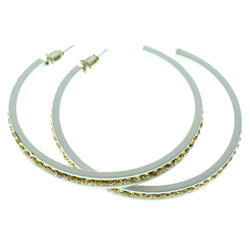 White & Yellow Colored Metal Crystal-Hoop-Earrings With Crystal Accents #486