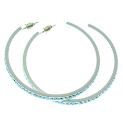 White & Blue Colored Metal Crystal-Hoop-Earrings With Crystal Accents #487