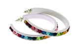 White & Multi Colored Metal Crystal-Hoop-Earrings With Crystal Accents #490