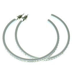 White & Clear Colored Metal Crystal-Hoop-Earrings With Crystal Accents #491