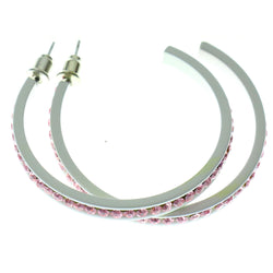White & Pink Colored Metal Crystal-Hoop-Earrings With Crystal Accents #492