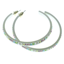 White & Multi Colored Metal Crystal-Hoop-Earrings With Crystal Accents #493