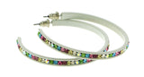 White & Multi Colored Metal Crystal-Hoop-Earrings With Crystal Accents #493