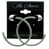 White & Multi Colored Metal Crystal-Hoop-Earrings With Crystal Accents #495