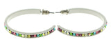 White & Multi Colored Metal Crystal-Hoop-Earrings With Crystal Accents #495