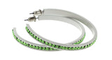 White & Green Colored Metal Crystal-Hoop-Earrings With Crystal Accents #496