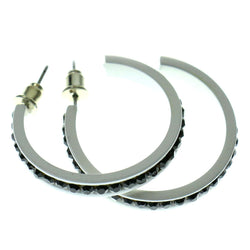 White & Black Colored Metal Crystal-Hoop-Earrings With Crystal Accents #497