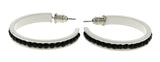 White & Black Colored Metal Crystal-Hoop-Earrings With Crystal Accents #497