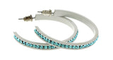 White & Blue Colored Metal Crystal-Hoop-Earrings With Crystal Accents #498