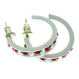 White & Red Colored Metal Crystal-Hoop-Earrings With Crystal Accents #501