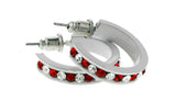 White & Red Colored Metal Crystal-Hoop-Earrings With Crystal Accents #501