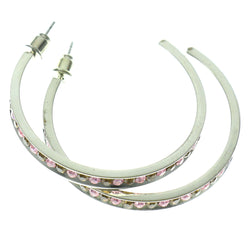 Silver-Tone & Multi Colored Metal Crystal-Hoop-Earrings With Crystal Accents #330
