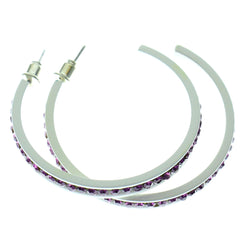 White & Purple Colored Metal Crystal-Hoop-Earrings With Crystal Accents #502