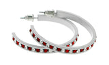 White & Red Colored Metal Crystal-Hoop-Earrings With Crystal Accents #504