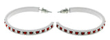White & Red Colored Metal Crystal-Hoop-Earrings With Crystal Accents #504