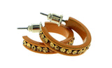 Brown & Yellow Colored Metal Crystal-Hoop-Earrings With Crystal Accents #506
