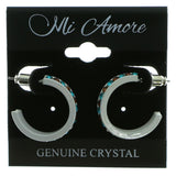 White & Multi Colored Metal Crystal-Hoop-Earrings With Crystal Accents #507